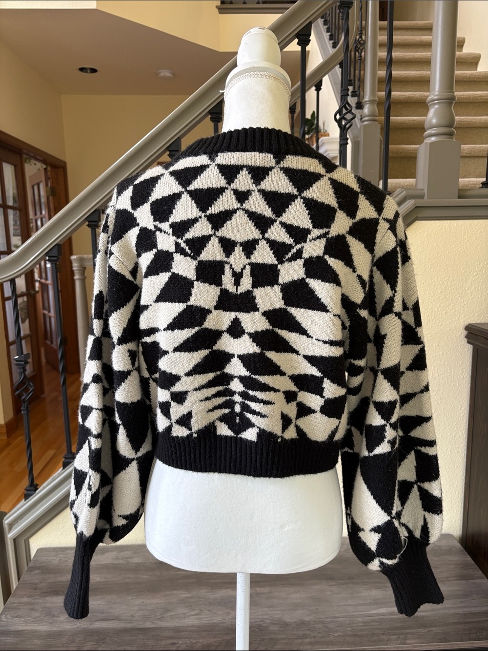 FARM Rio Deco Knit Sweater Black & White Size Medium - Picture 3 of 11